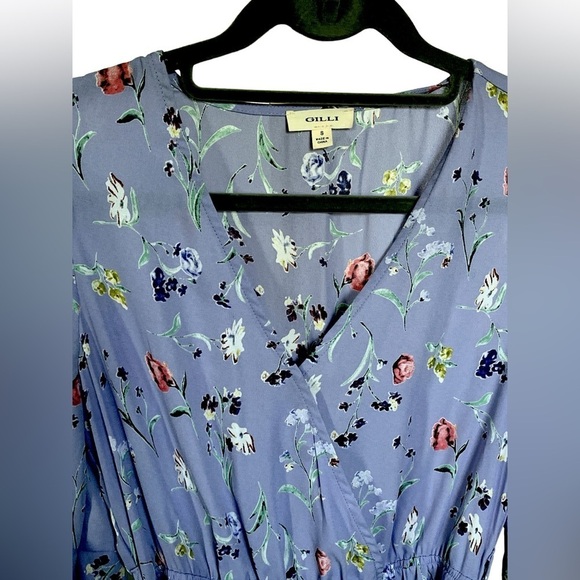 Gilli Lavender Purple Floral Print Surplice Tie Waist 3/4 Sleeve Mini Dress Sz S - Picture 10 of 10